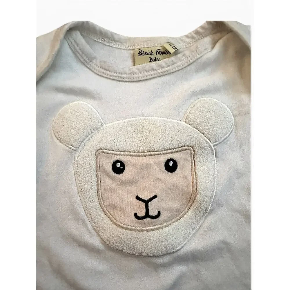 Patrick Francis Baby Organic Cotton Lamb Sheep Bodysuit White 6-12 Months